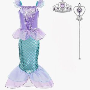 Purple Mermaid Costume with Tiara, Wand, and Wig